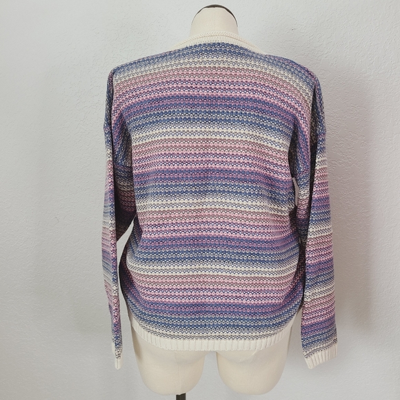 80-90s Vintage L Pastel Striped Crewneck Sweater - Picture 3 of 10